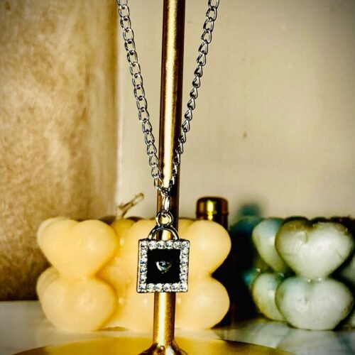 03 silver/golden chain black square locket