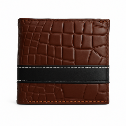 Croc Leather Wallet- Brown