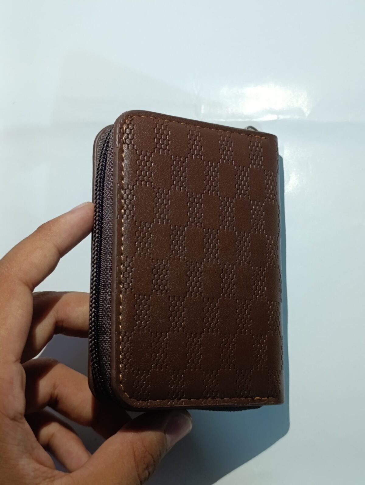 Zipper Wallet – 9 Card Slots & 2 Cash Pockets | Dark Brown with Abstract Design - Image 2