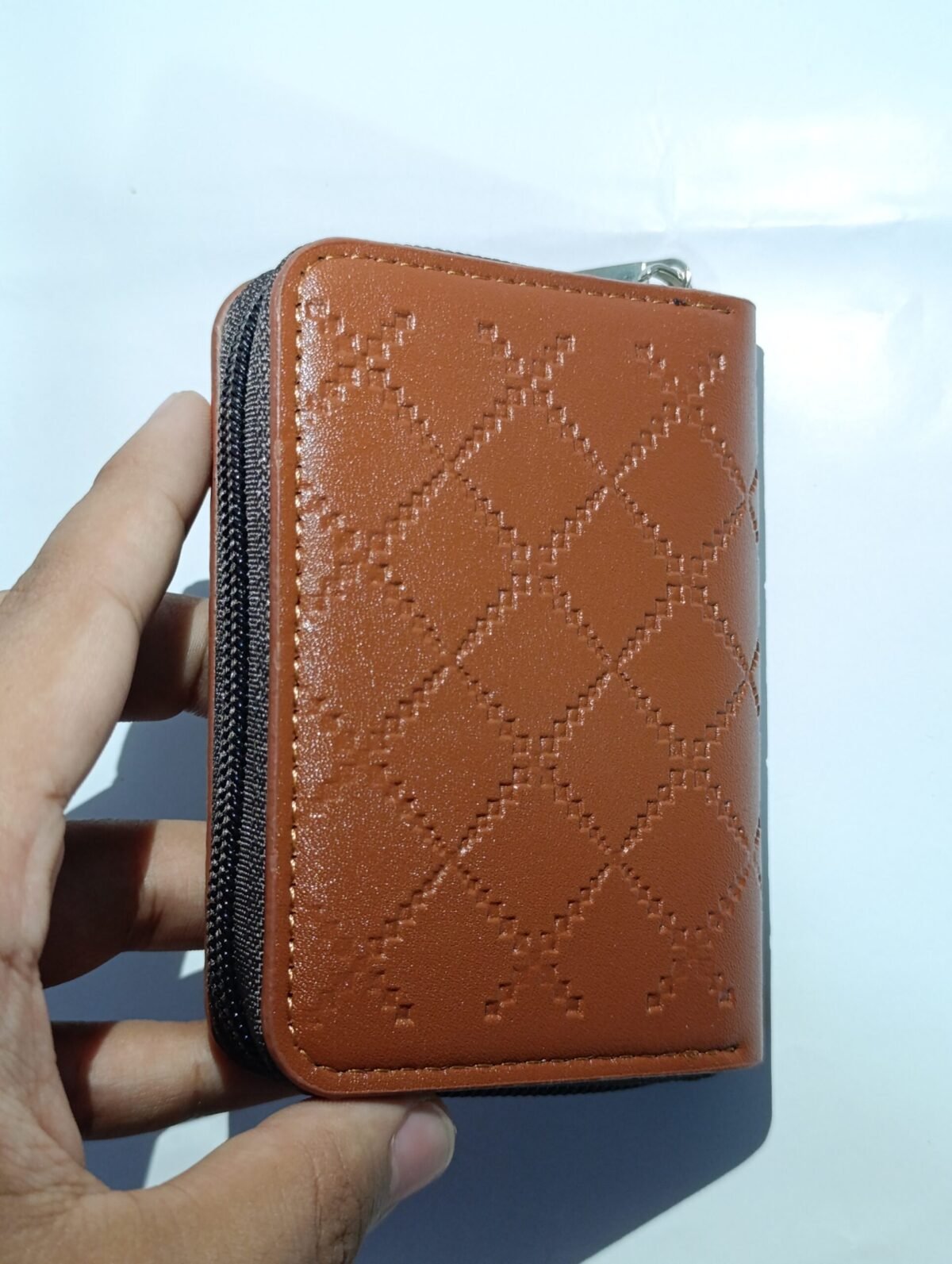Zipper Wallet – 9 Card Slots & 2 Cash Pockets | Light Brown with Abstract Design - Image 2